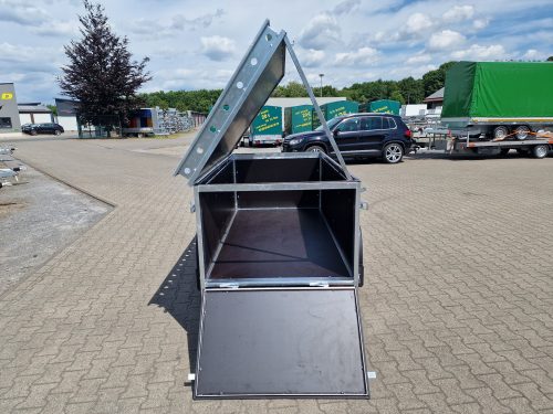 VDM Deckelanhänger 750kg 198x98x65cm Detailansicht Deckel + Klappe geöffnet