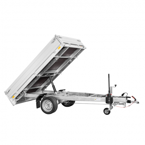 1,5to. SARIS Rückwärtskipper | Kasteninnenmaße 256x1,50x0,30m | Hand Pumpe Seienansicht gekippt