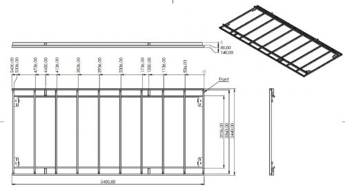 Technische Zeichnung für 3,5to. Vlemmix Wechselpritsche | Deckmaße 540x244 o. 540x290cm | DT540 Wechselpritsche Tandem