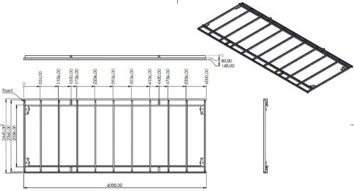Technische Zeichnung für 3,5to. Vlemmix Wechselpritsche | Deckmaße 600x244 o. 600x290cm | DT600 Wechselpritsche Tandem