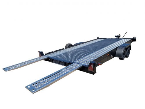 2,7to. LORRIES Autotransporter Tieflader | ALU Rahmen , Auffahrwinkel nur 5,5° | 450x200cm PLAXX27-4520 niedriger Kippwinkel Anhänger Lehwald Marl Verkauf
