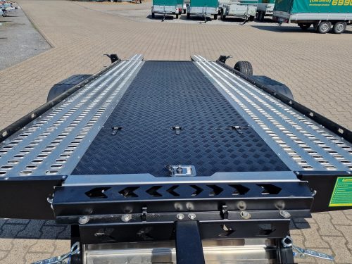 2,7to. LORRIES Autotransporter Tieflader | ALU Rahmen , Auffahrwinkel nur 5,5° | 450x200cm PLAXX27-4520 Ladefläche gekippt Anhänger Lehwald Marl Verkauf