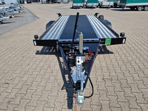 2,7to. LORRIES Autotransporter Tieflader | ALU Rahmen , Auffahrwinkel nur 5,5° | 450x200cm PLAXX27-4520 Frontansicht Anhänger Lehwald Marl Verkauf